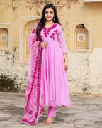 Pink Aari Work Suit Set