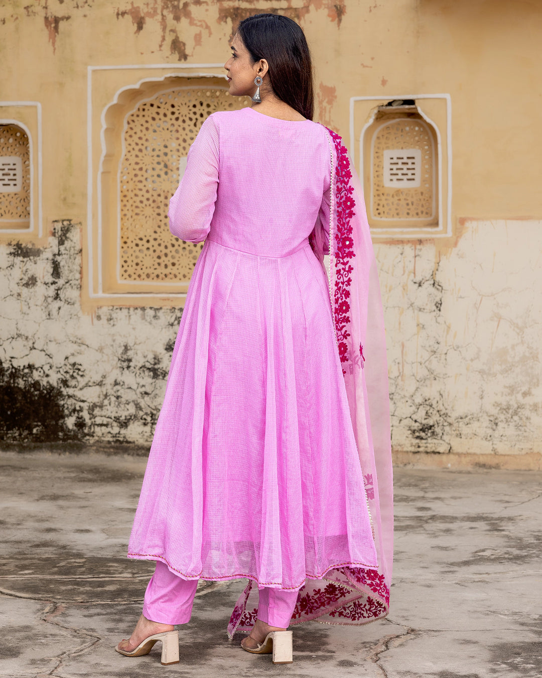Pink Aari Work Suit Set