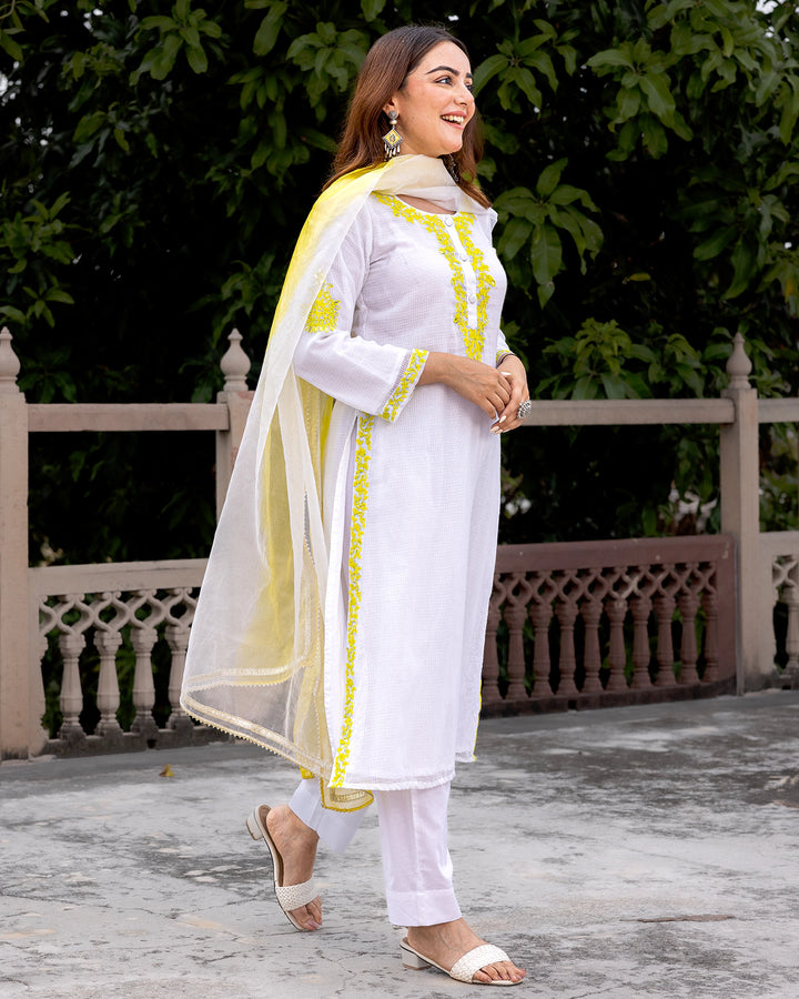 White Aari Embroidered Suit Set