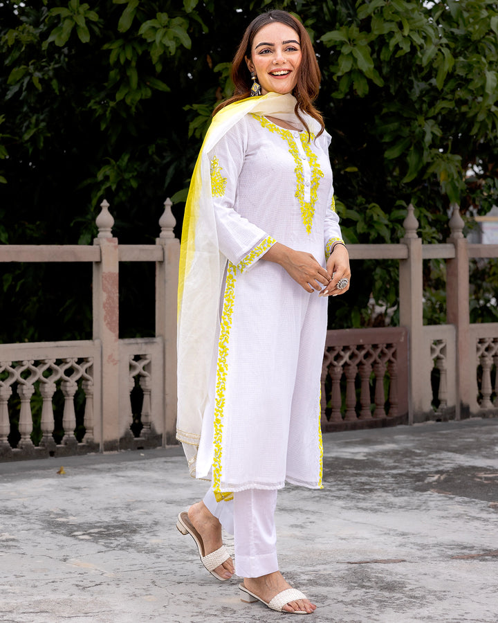 White Aari Embroidered Suit Set