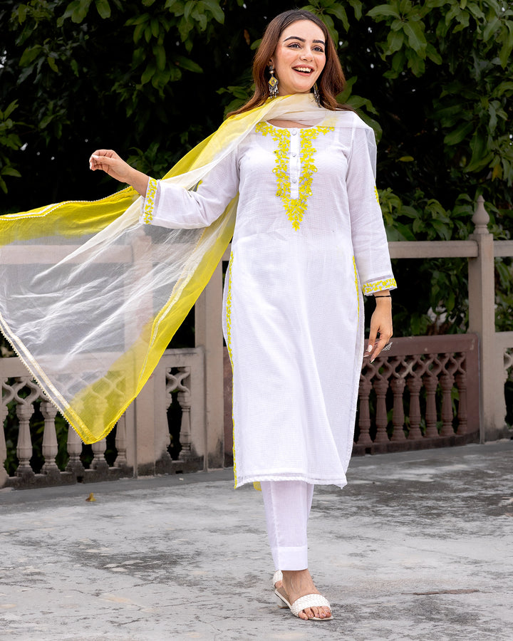 White Aari Embroidered Suit Set