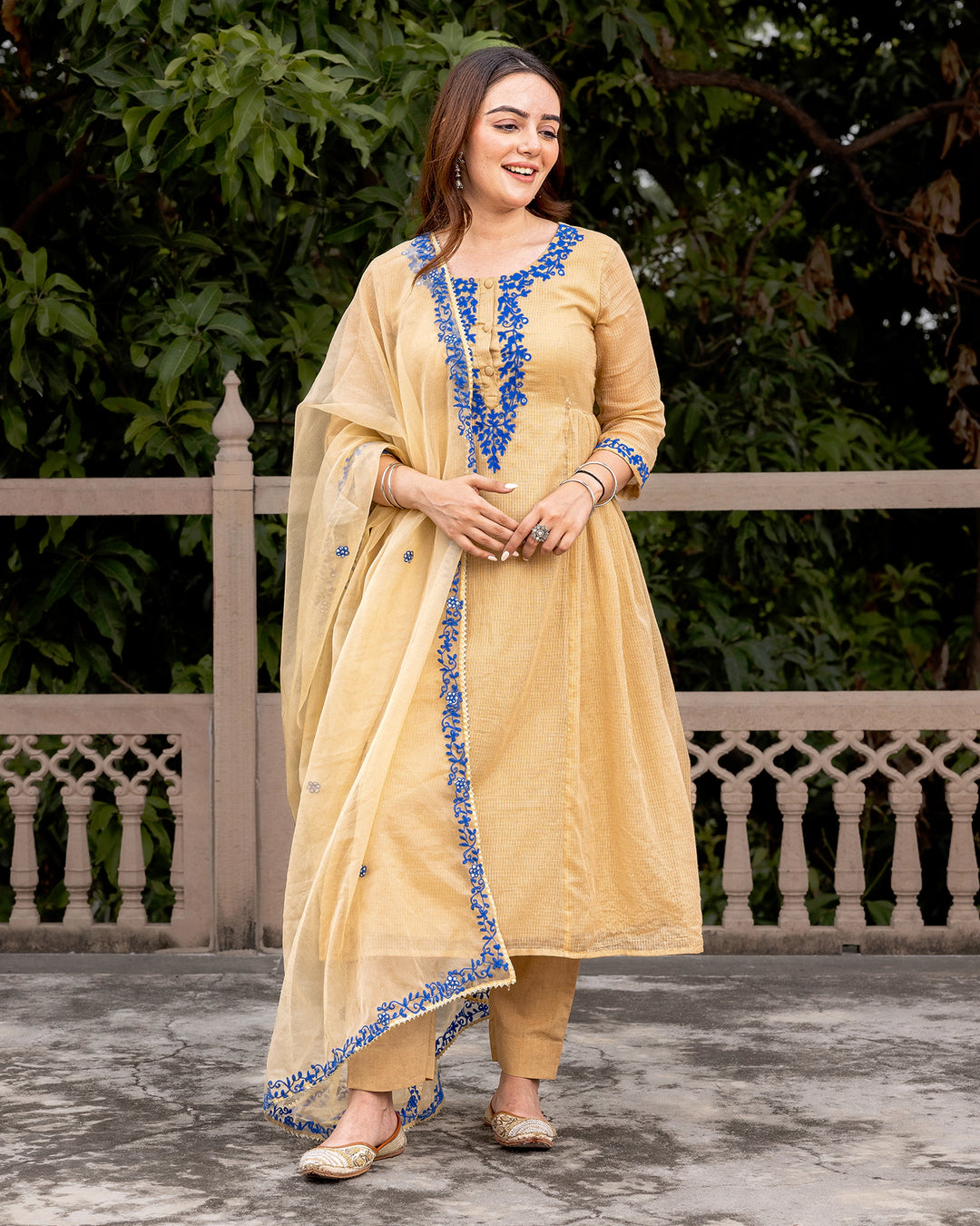 Beige Aari Embroidered Suit Set