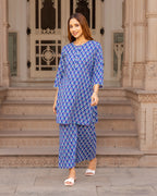 Blue Printed Cotton Kurta Set