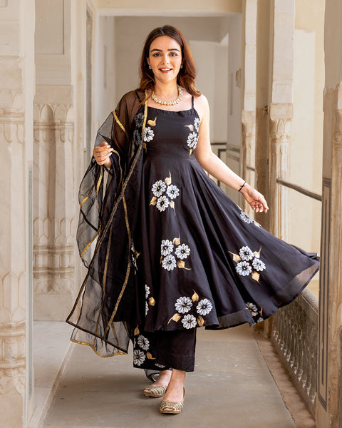 Buy Jacket Style Anarkali Dress - Premium Georgette Jade Black Anarkal –  Empress Clothing