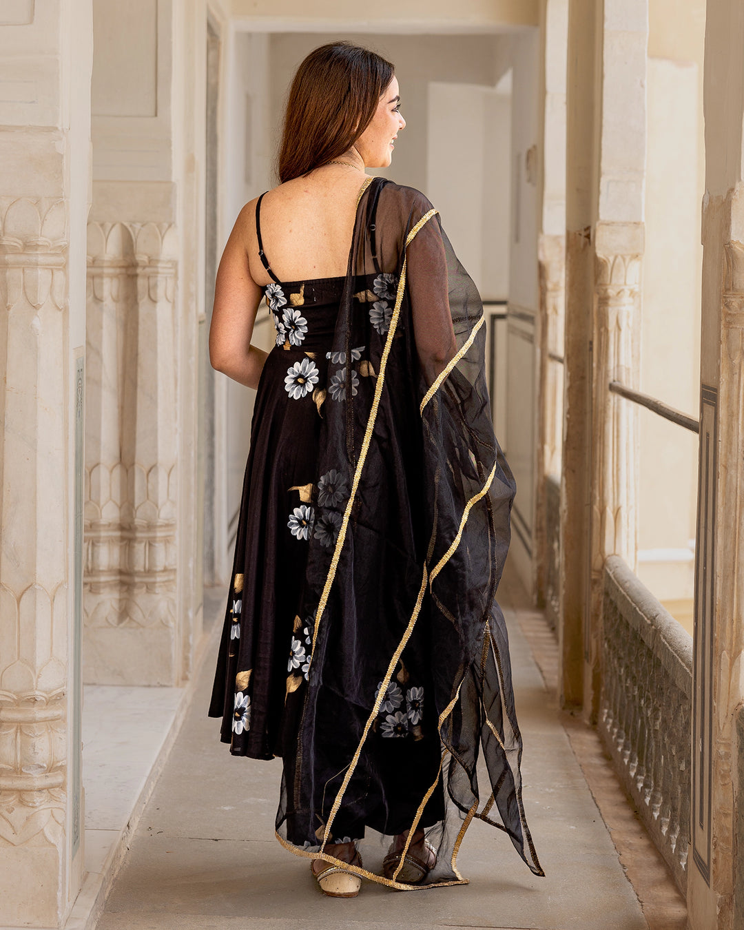 Black Handpainted Anarkali Suit Set