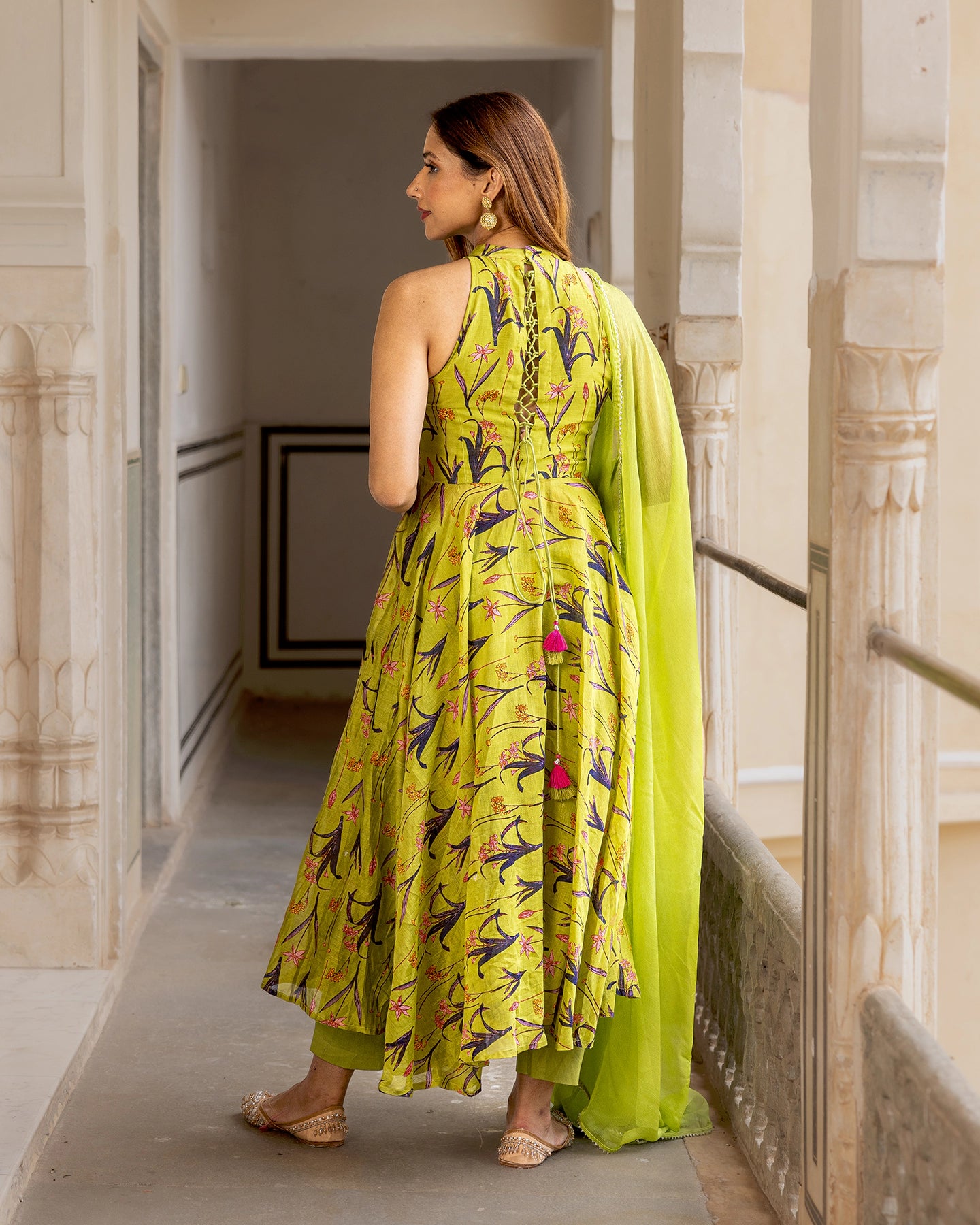 Green Handblock Florets Suit Set