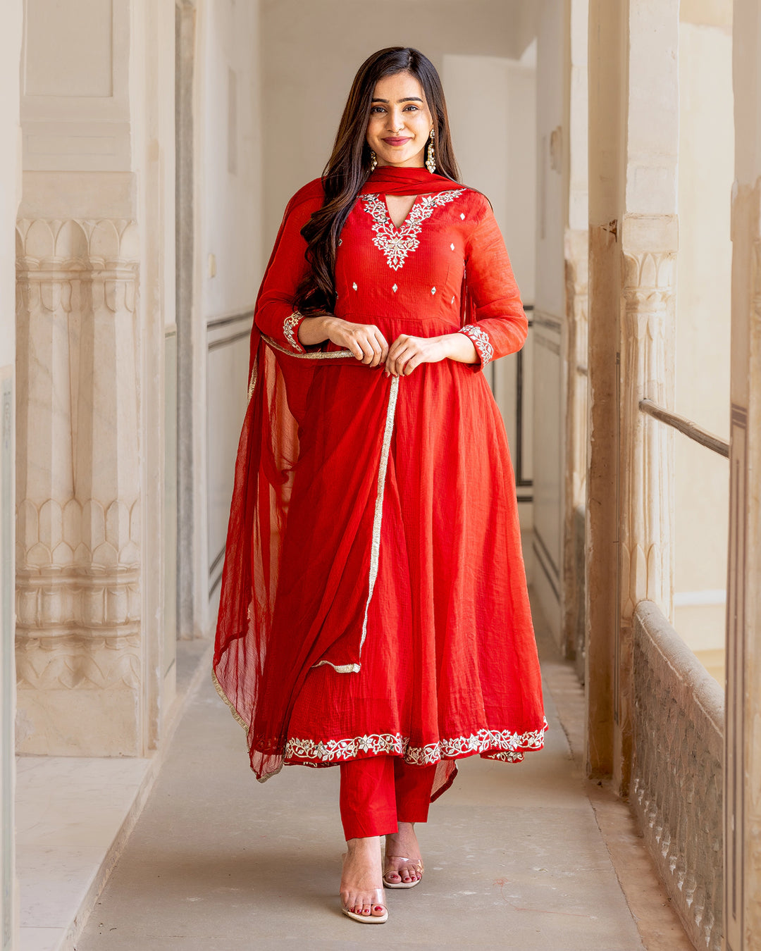 Red Kaccha-gota Kalidaar Suit Set