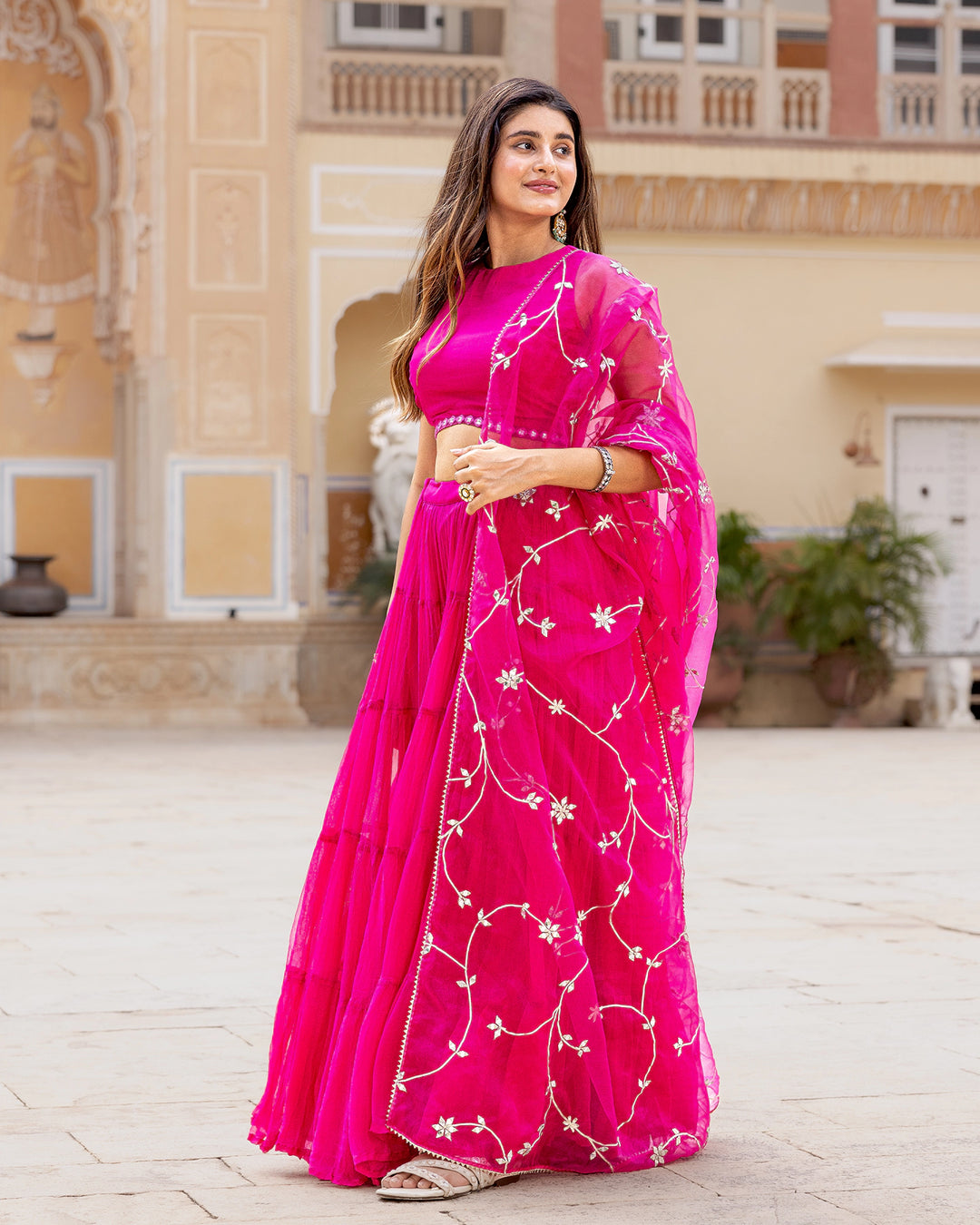 Fuschia Tasseled & Tiered Lehenga Set