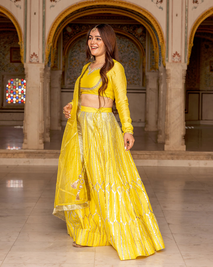 Yellow Gota Kalidaar Lehenga Set