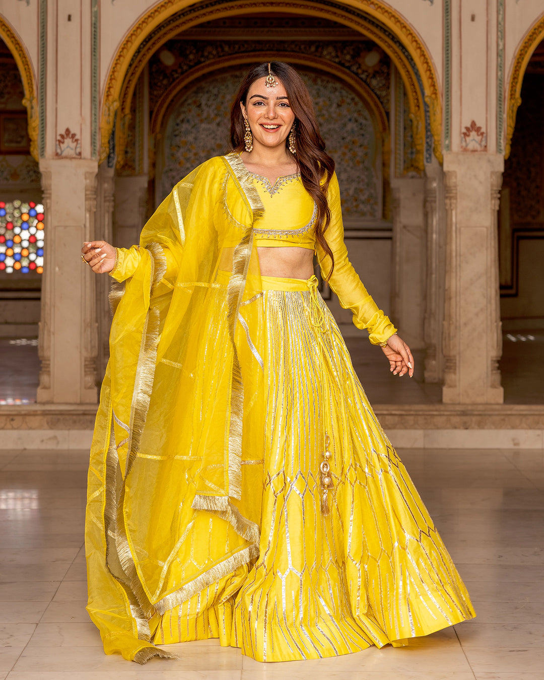 Yellow Gota Kalidaar Lehenga Set