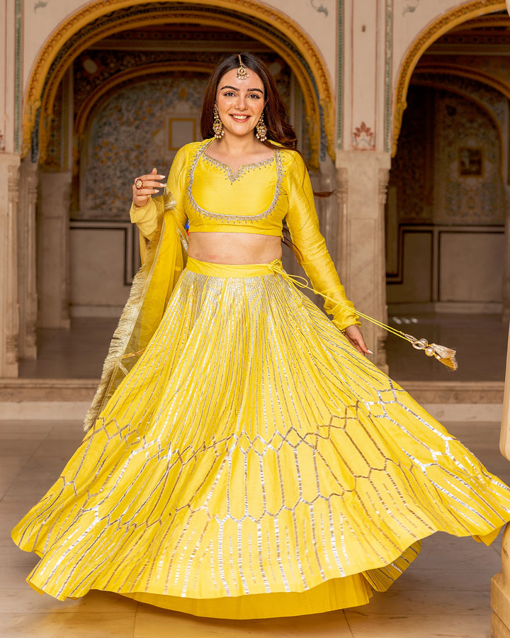 Yellow Gota Kalidaar Lehenga Set