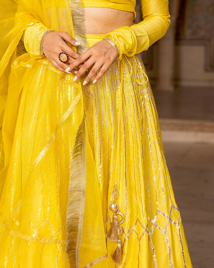 Yellow Gota Kalidaar Lehenga Set