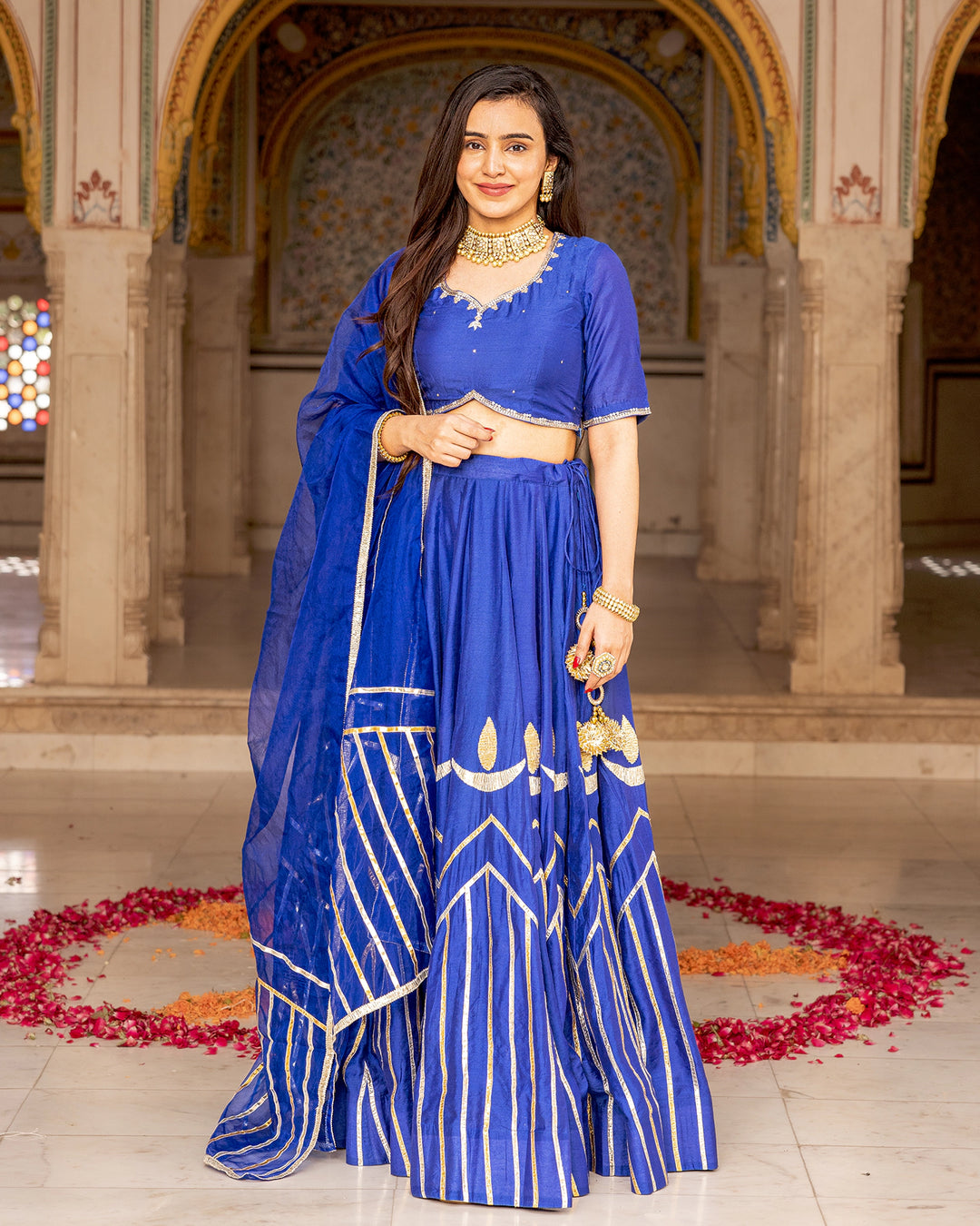 Blue Gota Kalidaar Lehenga Set