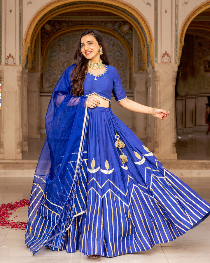 Blue Gota Kalidaar Lehenga Set