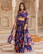 Blue Florian Jacket Lehenga Set