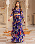 Blue Florian Jacket Lehenga Set
