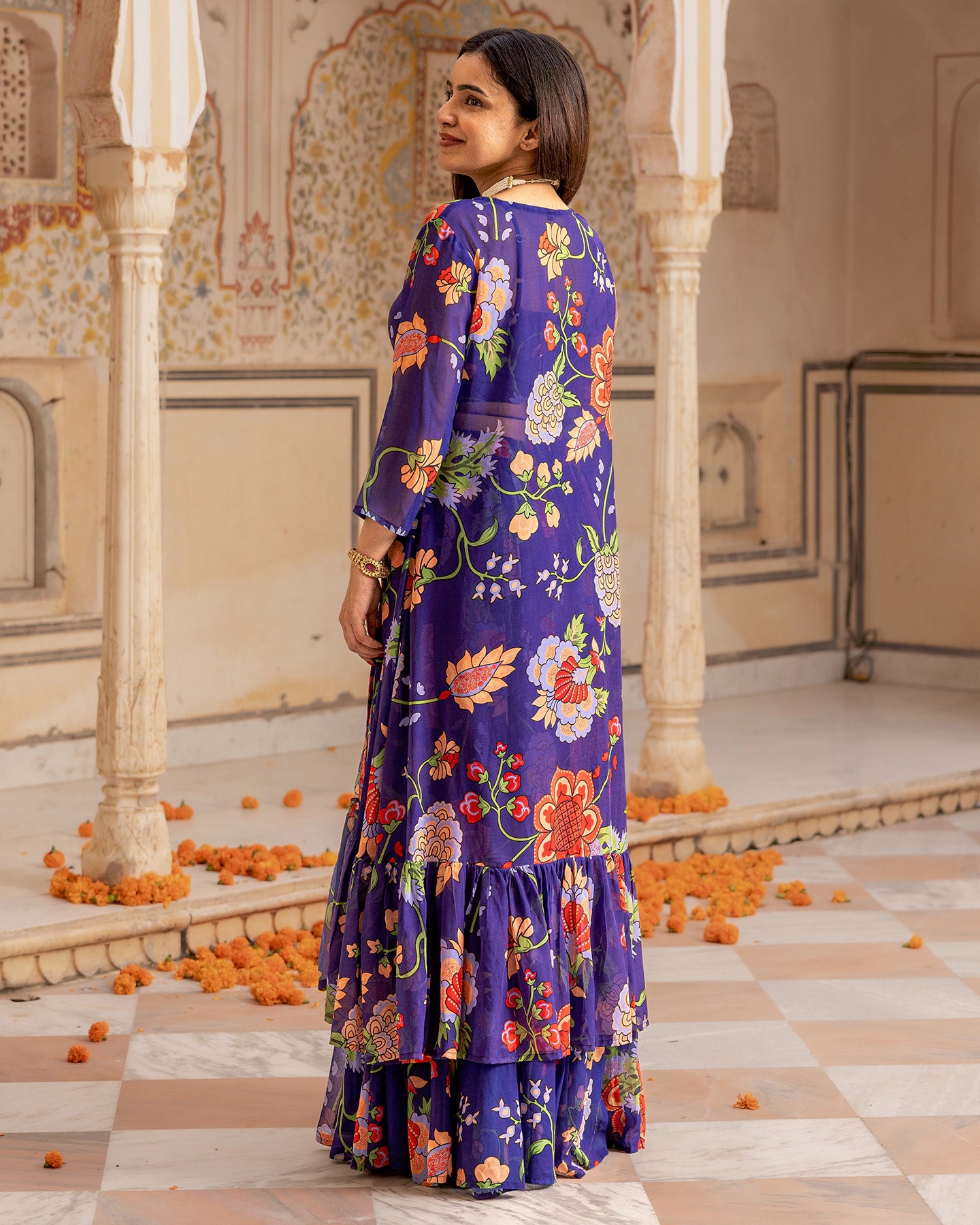 Blue Florian Jacket Lehenga Set