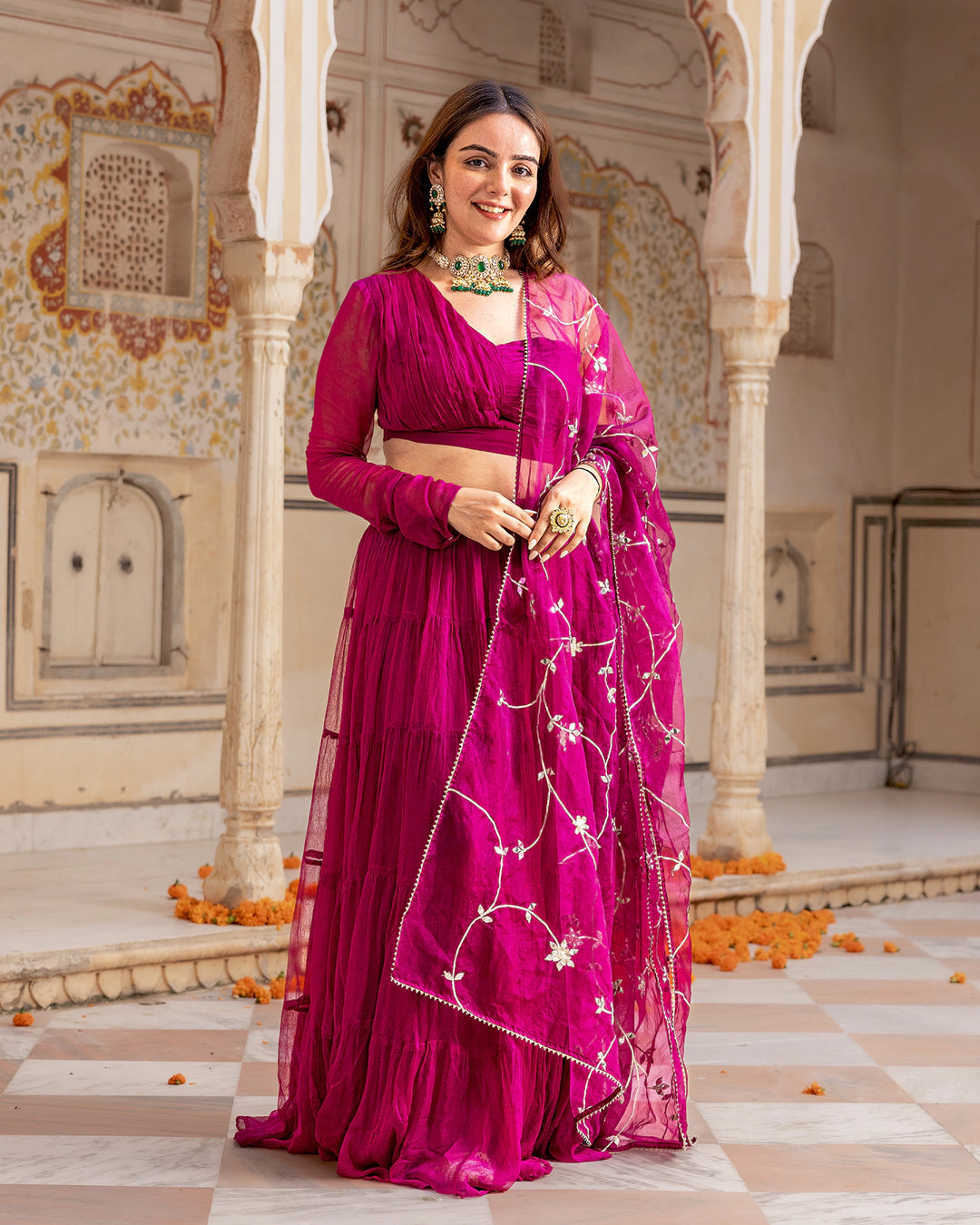 Purple One-shoulder Lehenga Set