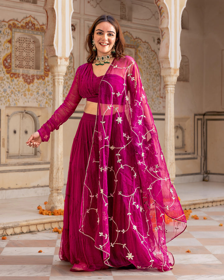 Purple One-shoulder Lehenga Set