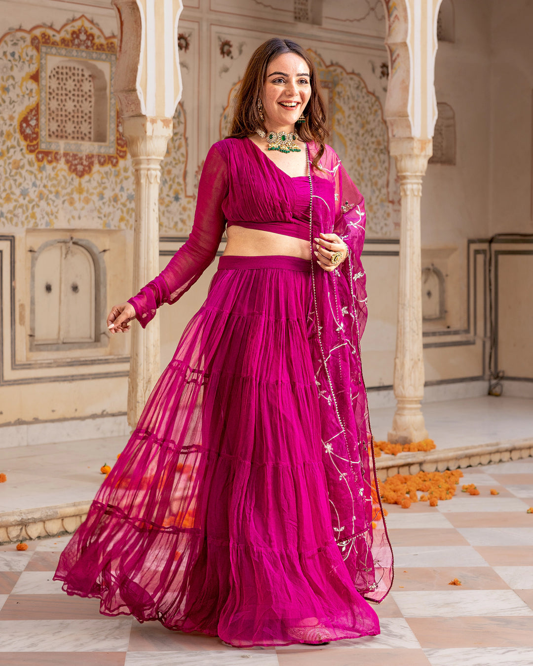 Purple One-shoulder Lehenga Set