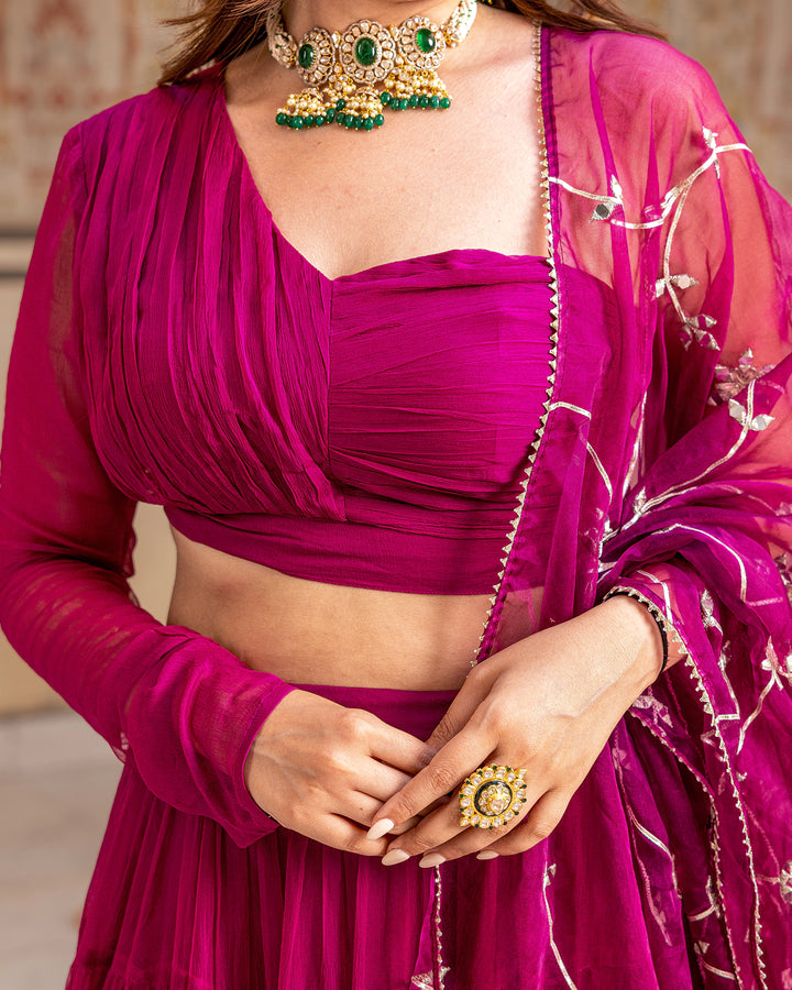 Purple One-shoulder Lehenga Set