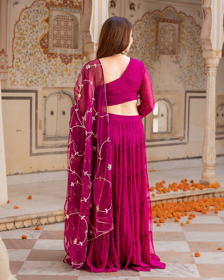 Purple One-shoulder Lehenga Set