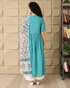 BLUE COTTON KURTA- DUPATTA SET
