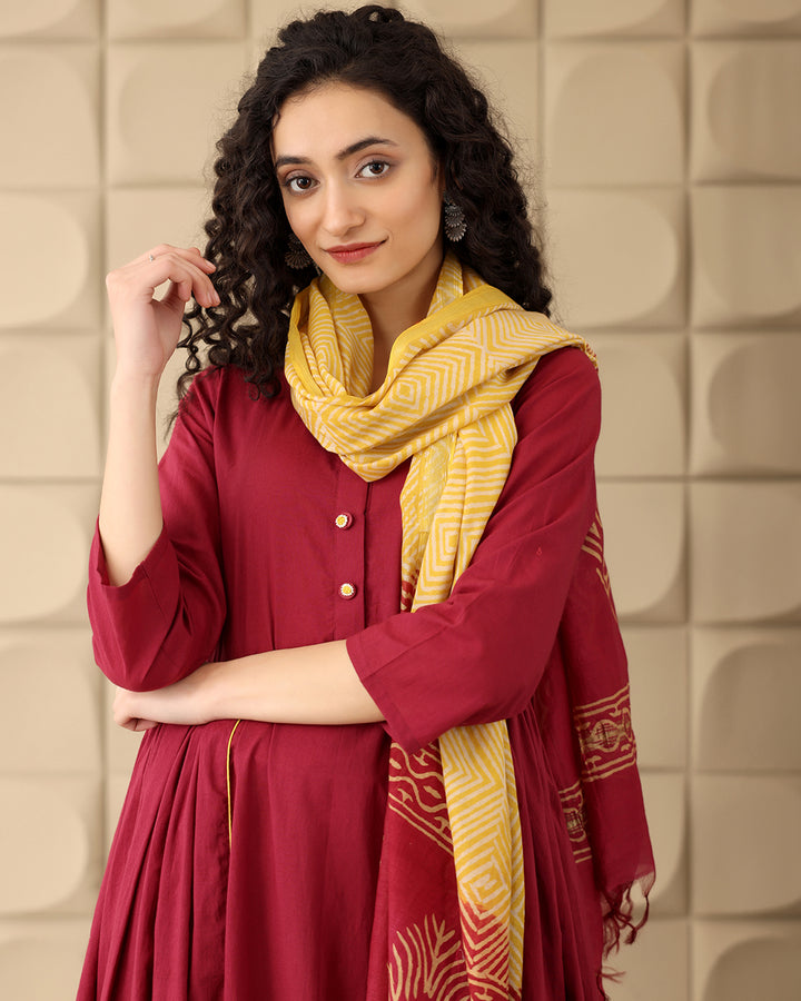 Maroon A-line Cotton Kurta Set