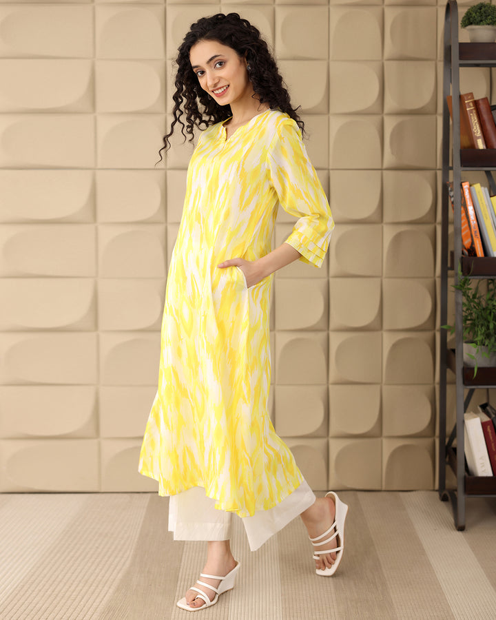 LIME YELLOW PRINTED KURTA SET