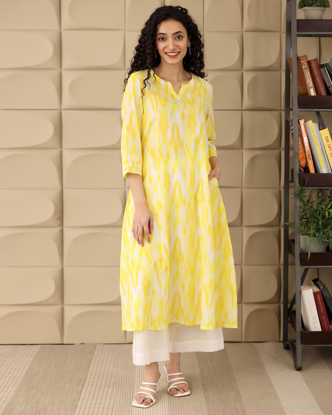 LIME YELLOW PRINTED KURTA SET