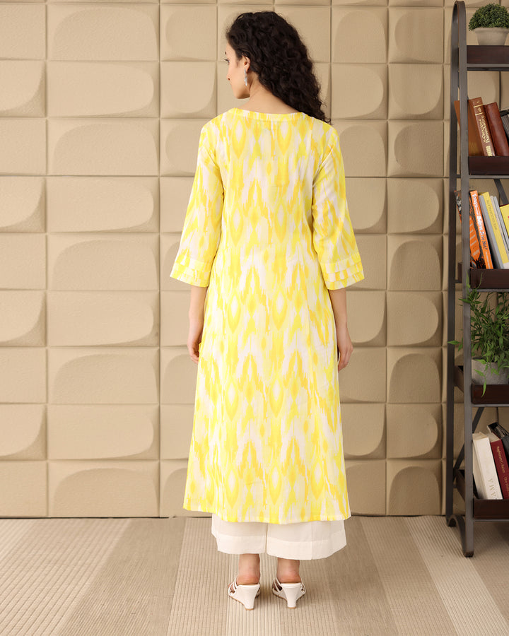 LIME YELLOW PRINTED KURTA SET