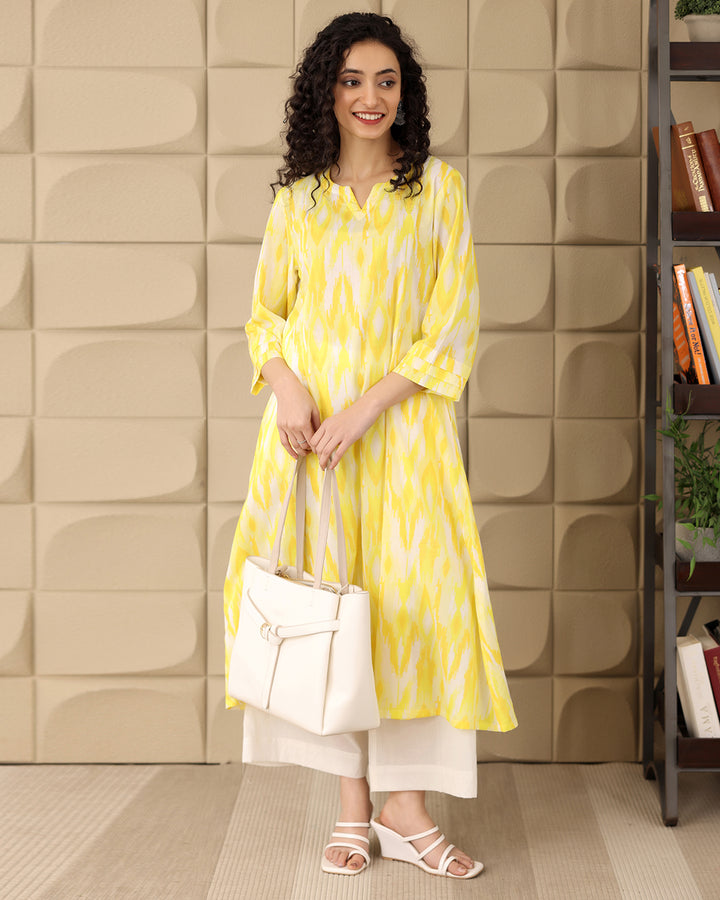 LIME YELLOW PRINTED KURTA SET