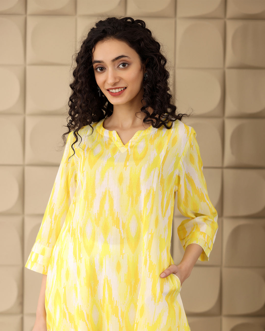 LIME YELLOW PRINTED KURTA SET