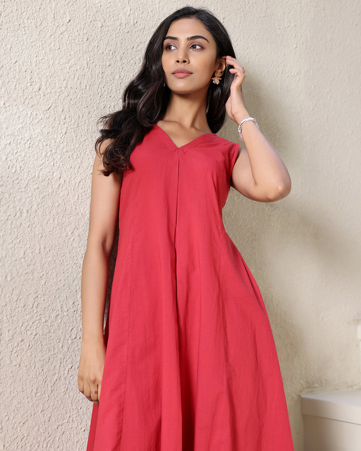 Hot Red High-low Kurta Set