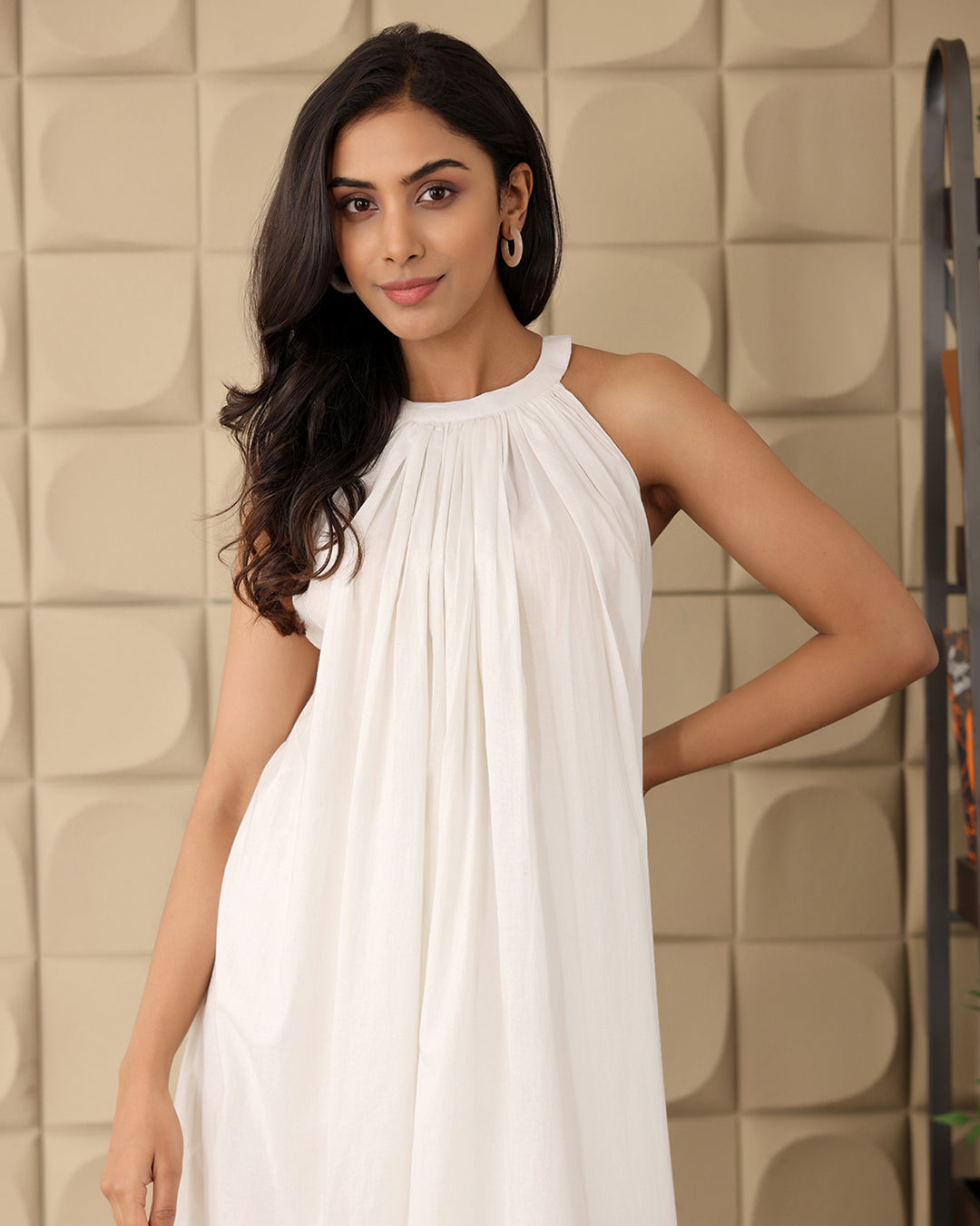 Halter Neck White Mulmul Kurta Set