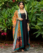 Black anarkali cotton suit set