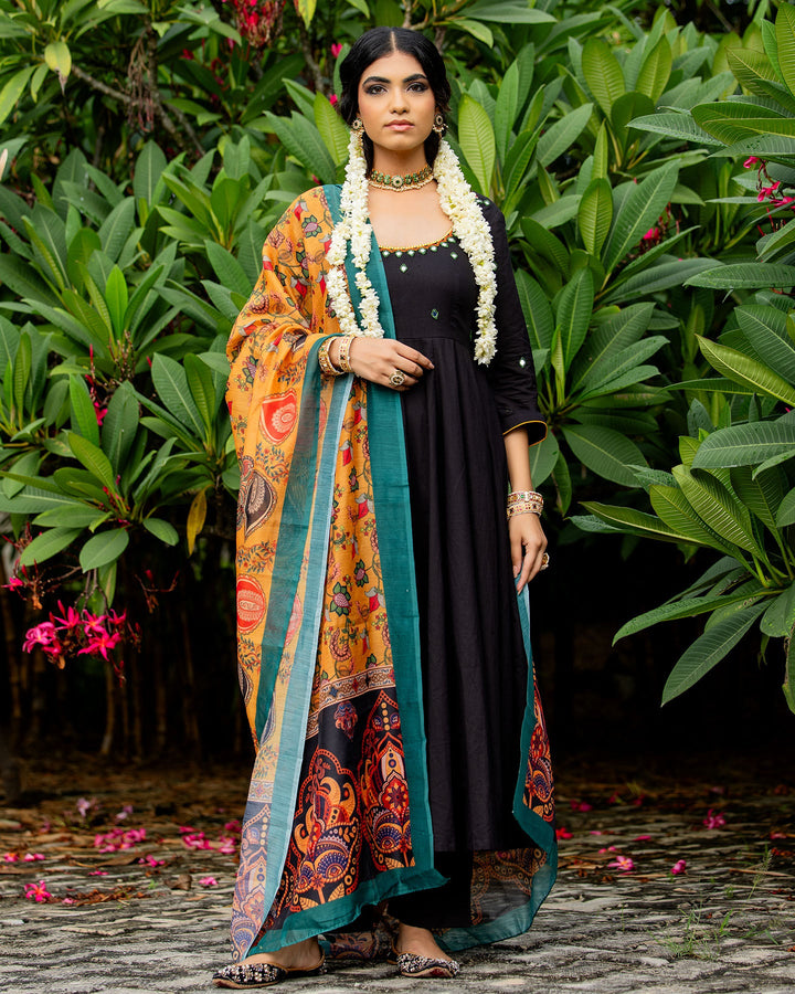 Black anarkali cotton suit set