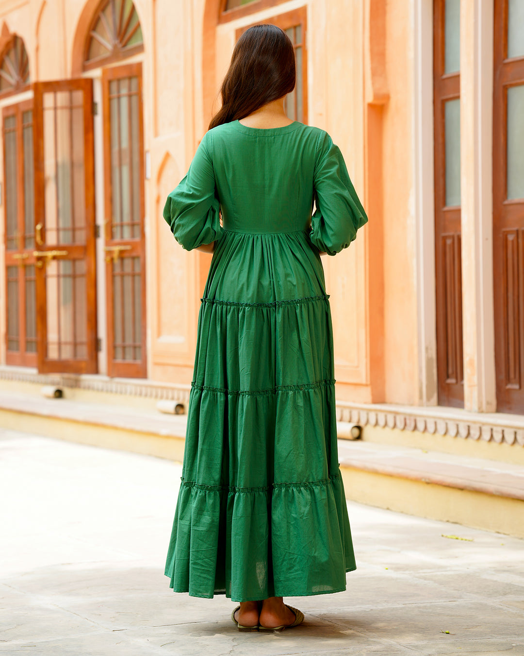 Jade Green Solid & Tiered Dress