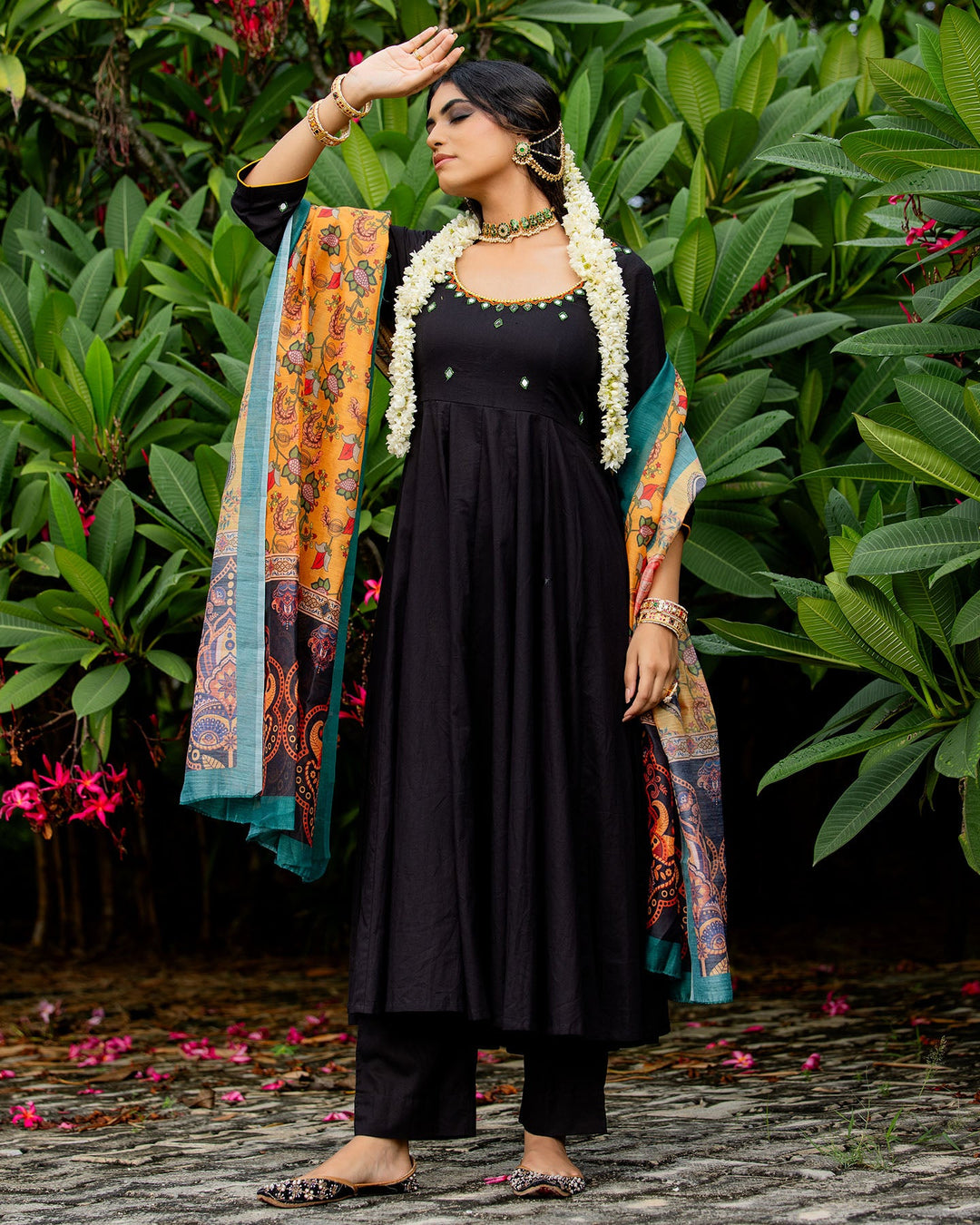 Black Anarkali cotton suit set