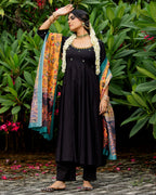Black Anarkali cotton suit set
