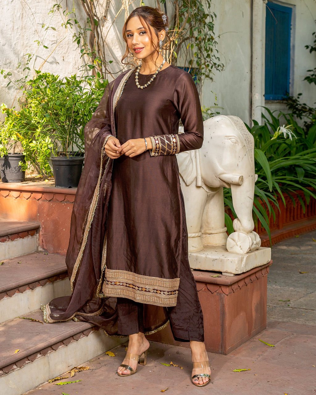 Buy Umber Tamba Work Chanderi Suit Set Online in india