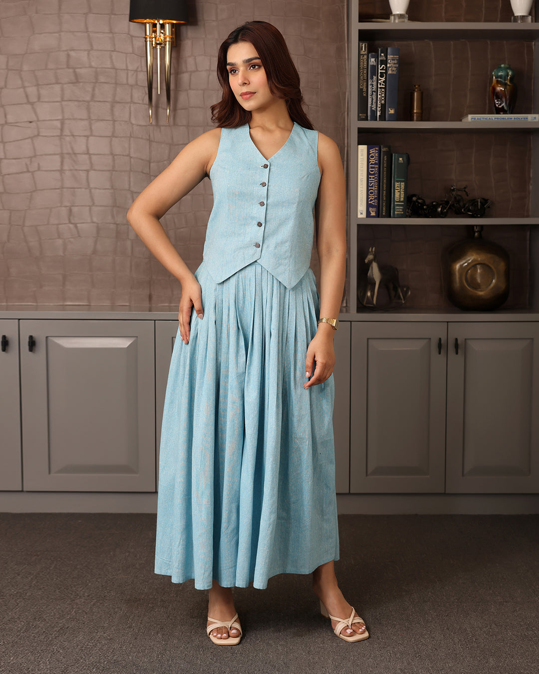 Sky Blue Cotton Vest Co-ord Set