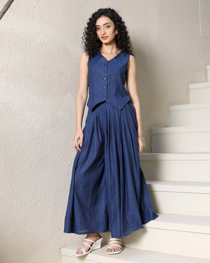 Navy Blue Cotton Vest Co-ord Set