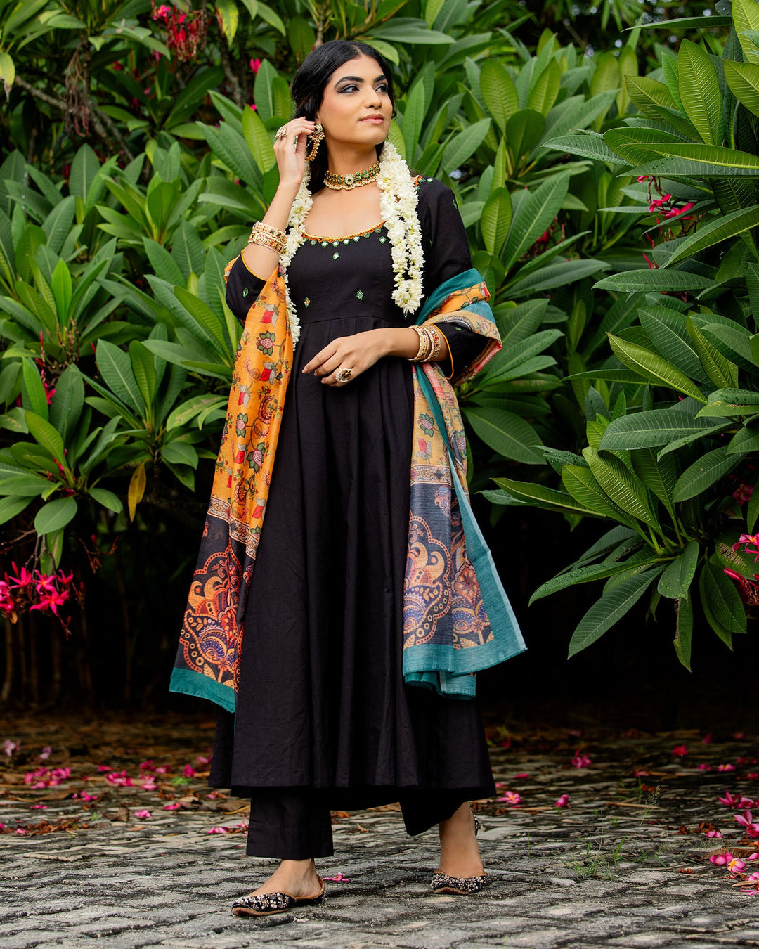Black Anarkali cotton suit set