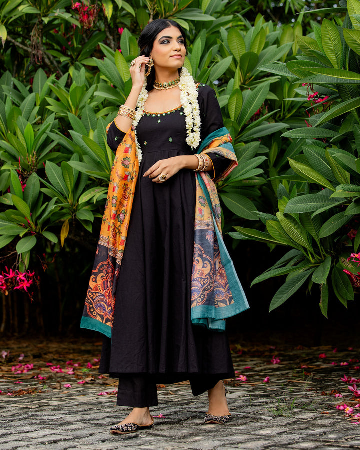 Black Anarkali cotton suit set