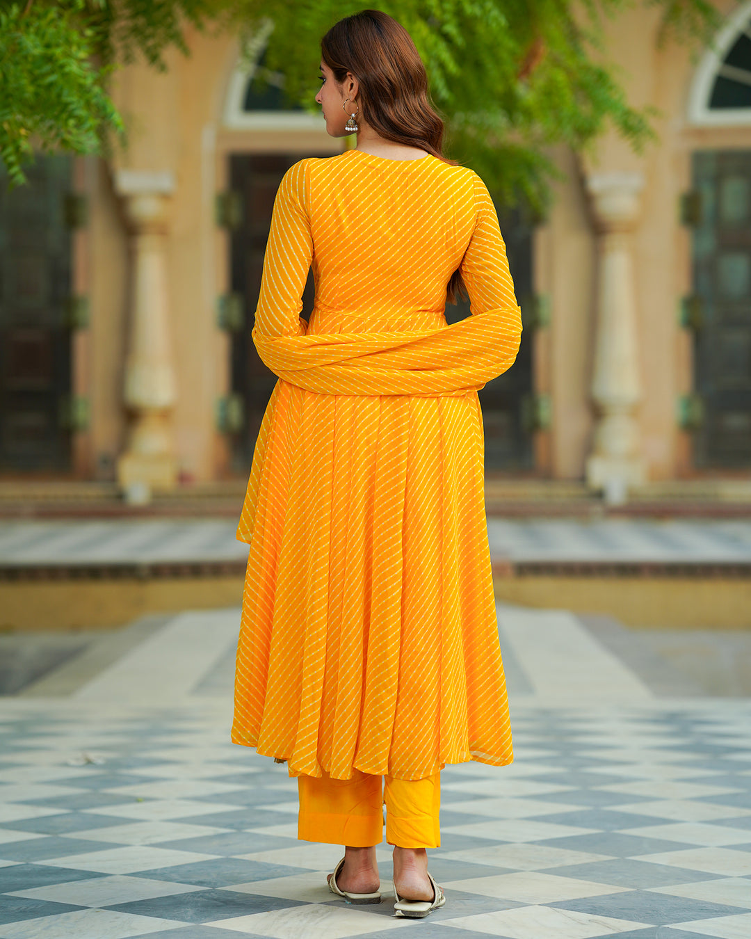 Yellow Leheriya Chiffon Suit Set