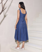 BLUE SQUARE NECK MIDI DRESS