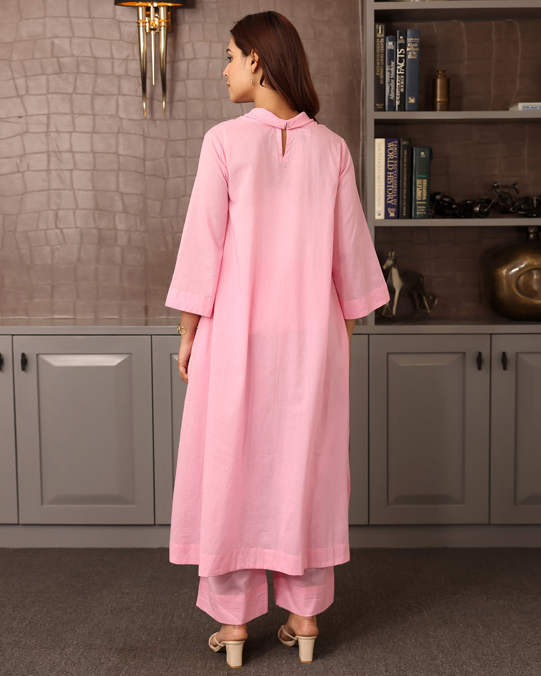 Pink Cotton High-low Kurta Set