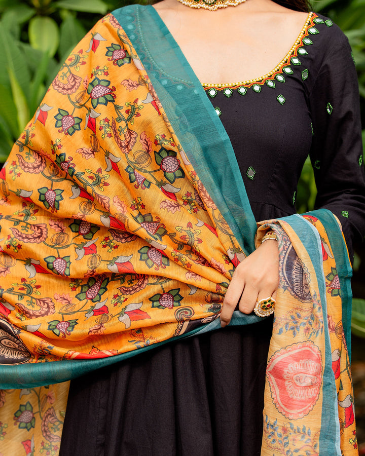 Black Anarkali cotton suit set