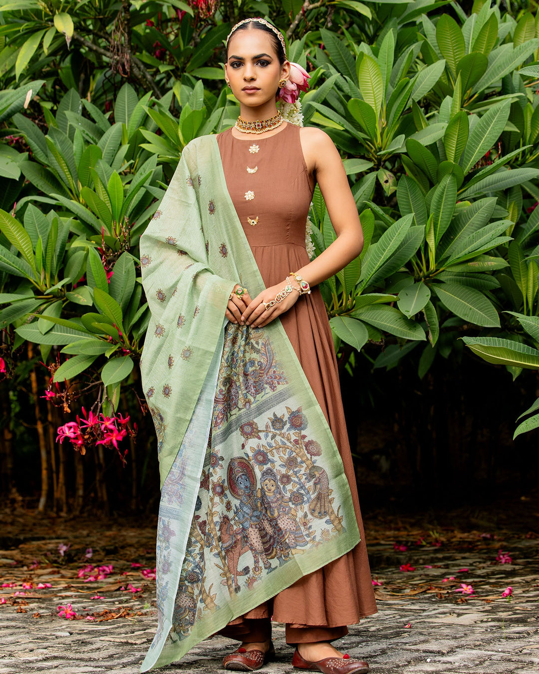 Brown & Green Kalamkari Suit Set